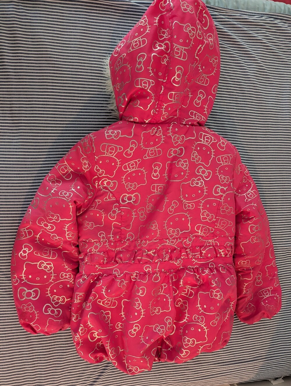 Hello Kitty Girls 6x Pink Winter Puffer Jacket with White Fur Hood - Picture 2 of 3